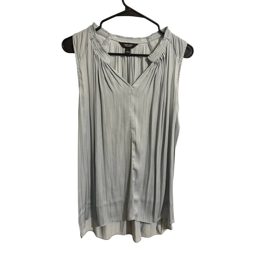 Simply Vera by Vera Wang Loose Fit Ruffled Pleated Sleeveless Light Blue Blouse